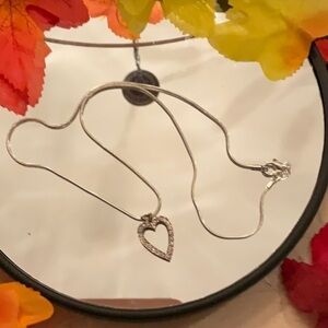 HEART REAL DIAMOND NECKLACE STERLING SILVER SETTING AND CHAIN